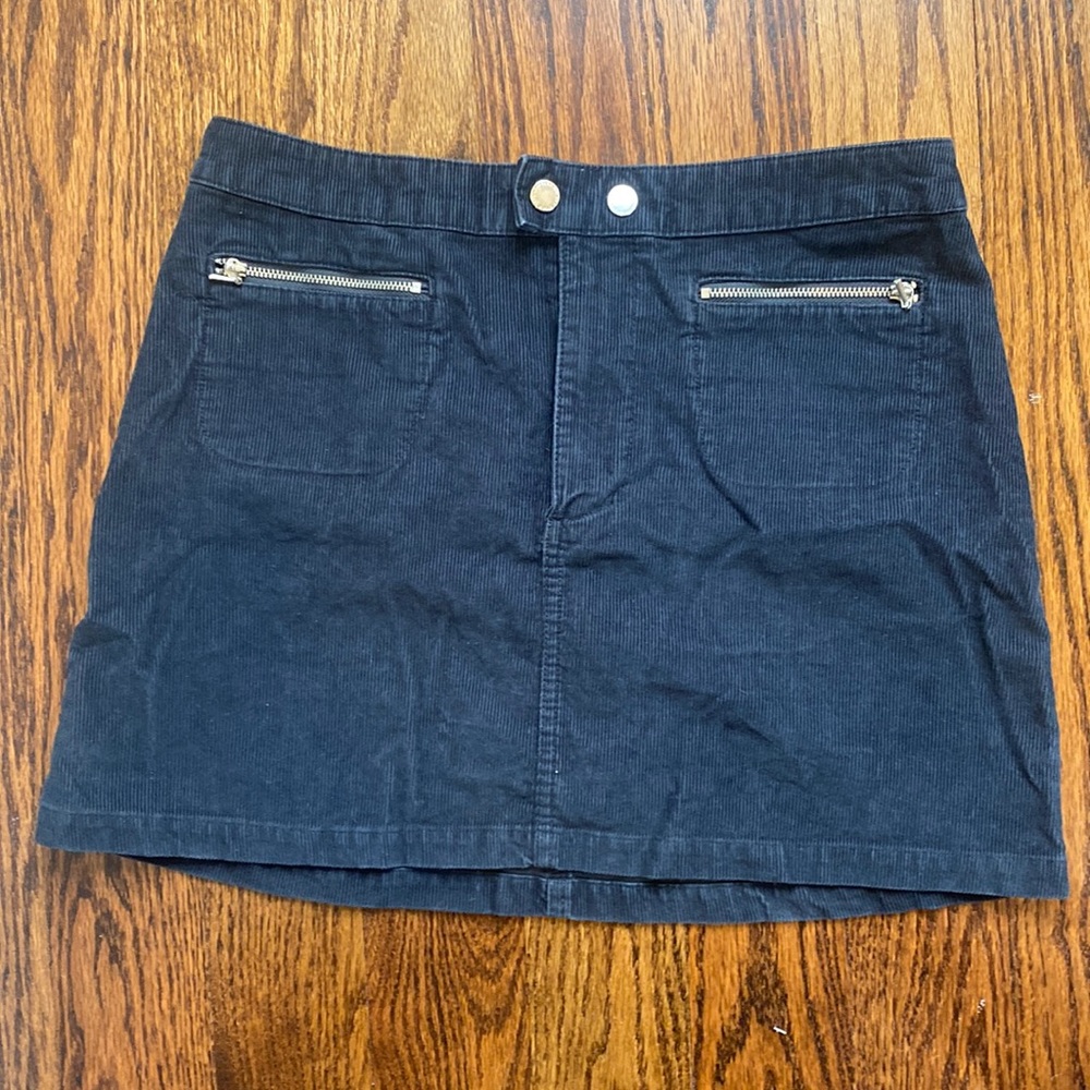 Corduroy Blue Skirt with Zipper Details